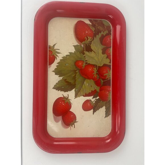 Vintage Rectangular Metal Tray Strawberry Design 14" x 9" Retro Kitchen Decor - Picture 4 of 7